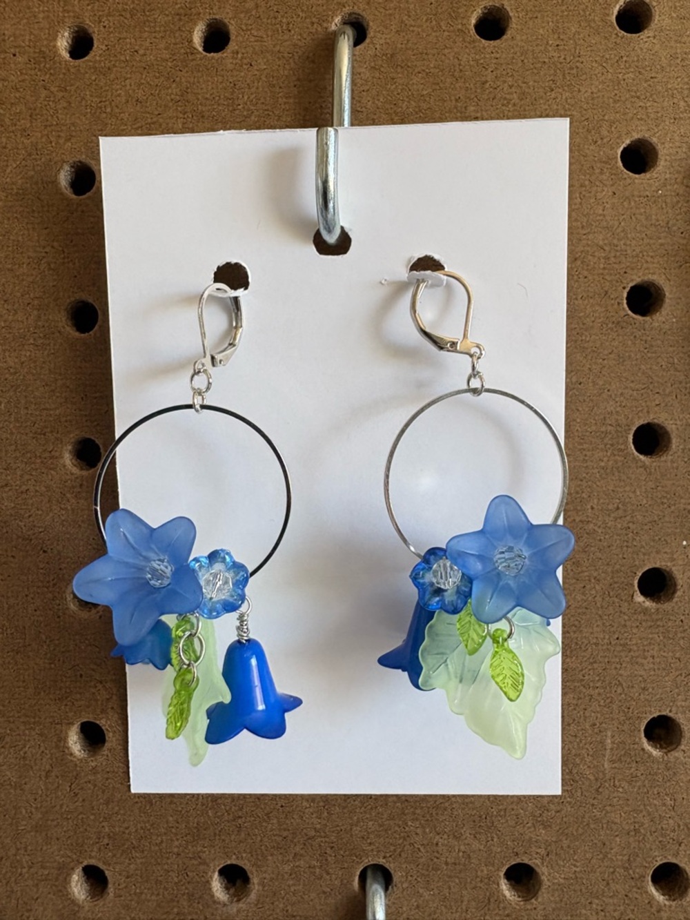 Hand Crafted Blue and Green Floral Hoop Earrings